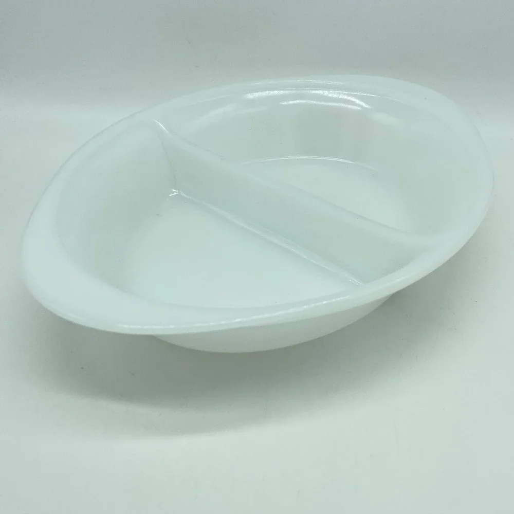 Glasbake Divided Milk Glass Oval Relish Dish Vintage MCM Rustic Farmhouse Retro